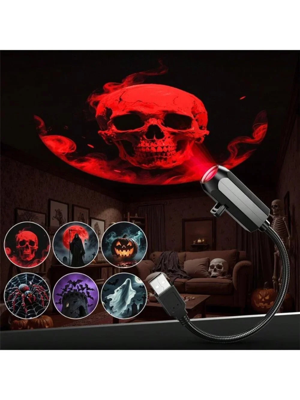 Halloween Projector, 6 Patterns USB Halloween Projector Lights, Background